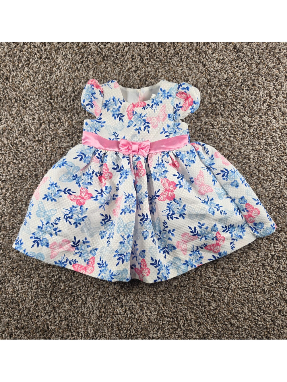 Nannette Baby Girls Sz 6-9M Formal Dress Blue White Pink Floral Bow Front
